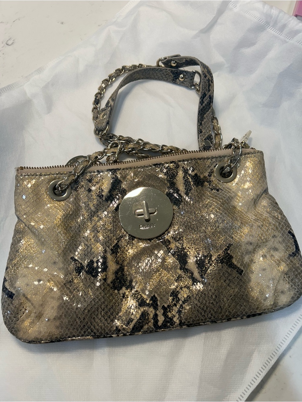 Dkny Gold and Brown Snake-Print Chain Shoulder Bag - Picture 9 of 13